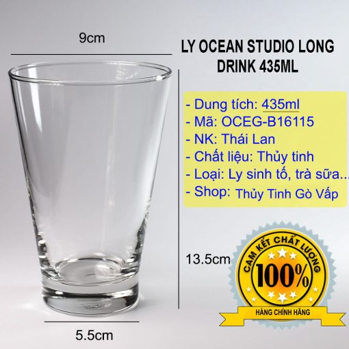 Ly thủy tinh Studio Long Drink 435ml Ocean B16115 của Thái Lan, ly có dung tích lớn chuyên dùng cho các đồ uống như trà sữa, sinh tố, nước ép, cocktail