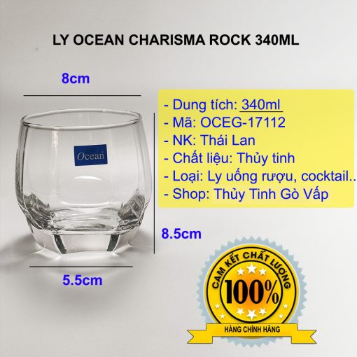 Ly thủy tinh Ocean Charisma Rock 340ml OCEG-17112 nhập khẩu Thái Lan sử dụng uống cà phê, nước, hoặc các loại whisky. Ly thiết kế vát, sang trọng, đẹp mắt