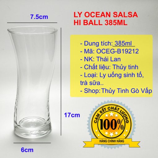 Ly thủy tinh Ocean Salsa 385ml OCEG-B19212 thiết kế eo cong, độc đáo, phù hợp cho các loại thức uống như: Trà sữa, trà đào, sinh tố, cocktail...