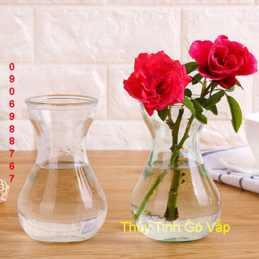bình hoa thủy tinh kiểu loe tròn đẹp, bình hoa để bàn