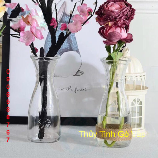 Bình hoa trang trí từ chai thủy tinh eo bình pha lê cao cấp