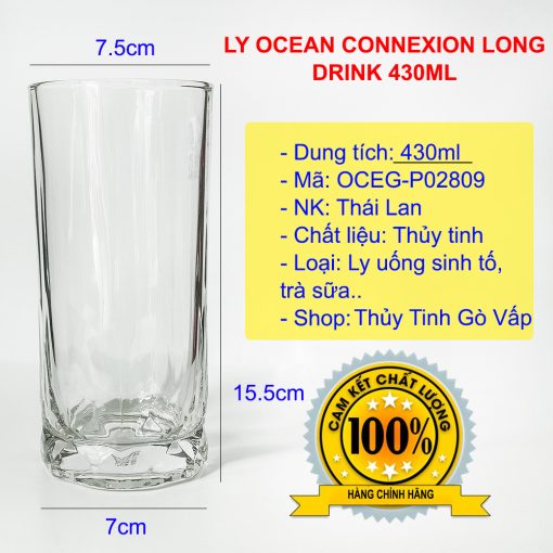 Ly thủy tinh Connexion Long Drink 430ml Ocean P02809 dung tích lớn, phù hợp uống các loại trà đào, trà sữa, soda, cocktail, ly dầy, nhập khẩu Thái Lan