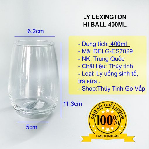 Ly thủy tinh Lexington Hi Ball 400ml DELG-ES7029 có thiết kế bầu tròn, được rất nhiều quán ưa chuộng, sử dụng trong pha chế đồ uống như cocktail, nước ép