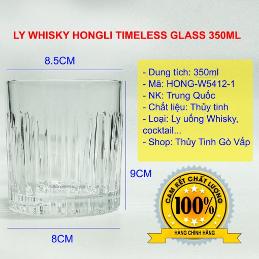 Ly thủy tinh Timeless Whisky Rock 350ml Hongli W5412-1 thiết kế khía sọc dọc, cực kỳ sang trọng, phù hợp pha chế cocktail, uống whisky, rượu mạnh...