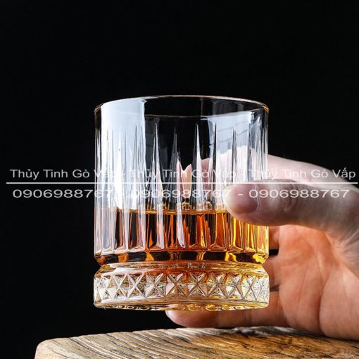 Ly thủy tinh Hongli Elysia Rock Whisky 250ml 6408J thiết kế đáy ngấn, họa tiết caro, dầy, đẹp phù hợp uống whisky, cà phê, cocktail, rượu các loại