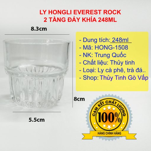 Ly thủy tinh Everest Rock 248ml Hongli 1508 thiết kế dầy, thân khía, phù hợp uống các loại cà phê, trà, hoặc các loại rượu whisky, cocktail...