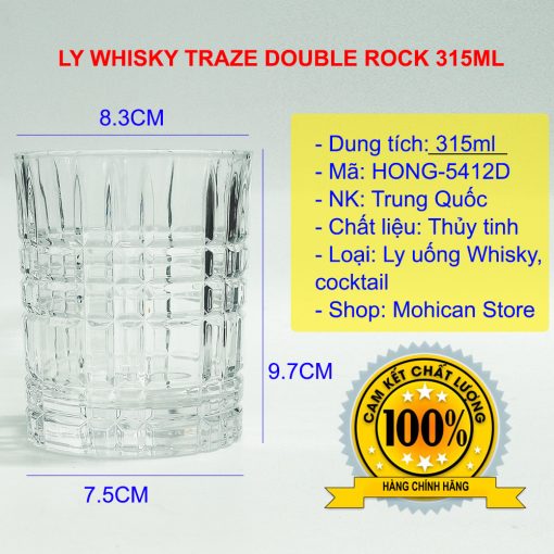 Ly thủy tinh Traze Whisky Rock 315ml Hongli 5412D thiết kế sọc ngang, dọc đan xen nhau. Ly dầy, thấp phù hợp với thức uống như: Cafe, cocktail, whisky