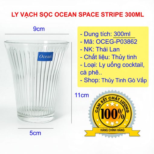 Ly thủy tinh Ocean Space Stripe vạch sọc 300ml P03862 nhập khẩu từ Thái Lan, là mẫu mới cảu 2023. Phù hợp làm ly uống sinh tố, cà phê, nước ép