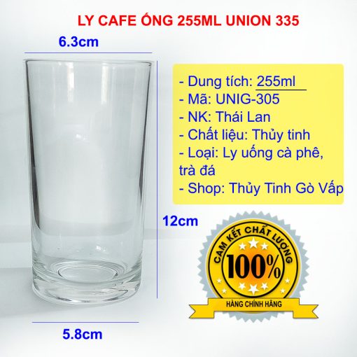 Ly thủy tinh Cafe ống 255ml - Union 305 nhập khẩu Thái Lan, ly thiết kế trụ tròn, dung tích và chiều cao vừa phải. Công dụng: Ly cà phê đen, ly trà đá